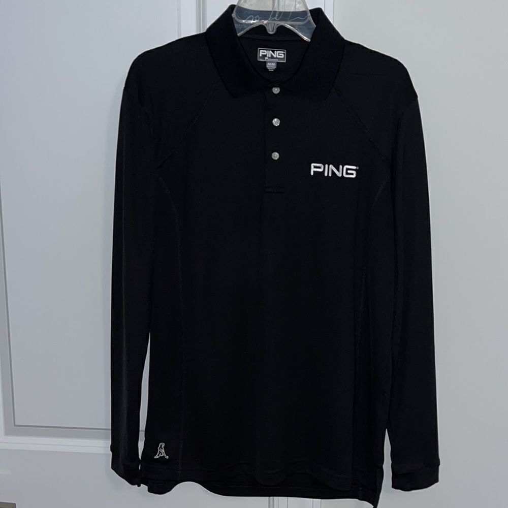 Long sleeve Performance Ping Man Black LS mens Golf Polo Tennis Shirt Polyester